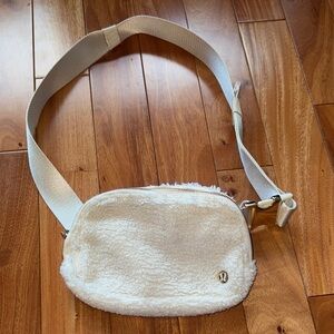 Lululemon Cream Sherpa Belt Bag Gold Hardware